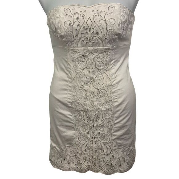 White House Black Market White Strapless Dress with Beaded Lace Bodice. Size 8. - Picture 2 of 10